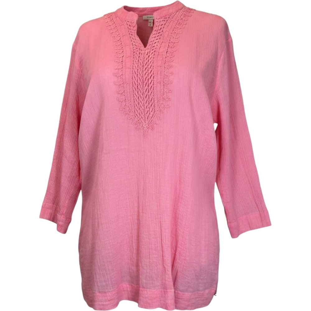 Appleseed's 100% Cotton Gauze Tunic XL Coral V‑Neck Crochet Trim Lightweight